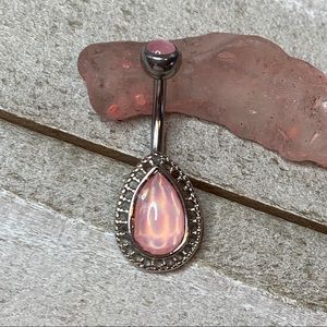 PINK TEARDROP ILLUMINATING STONE BELLY BUTTON RING SURGICAL STEEL 14 GAUGE NEW